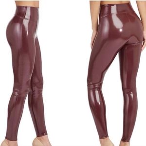 NWT Spanx Faux Patent Leather Leggings in Ruby | Size M